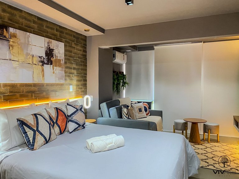 Saphir Studio Moderno com Varanda, Wi-Fi Rápido e Conforto