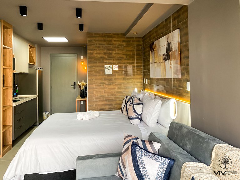 Saphir Studio Moderno com Varanda, Wi-Fi Rápido e Conforto