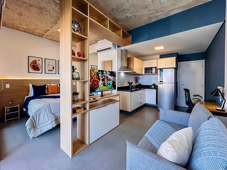 Icon Moema – Cama Queen e Vaga | 450m do Metrô